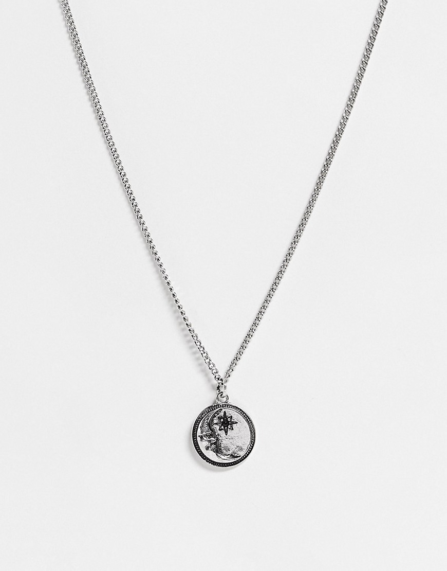 ASOS DESIGN curb neckchain with moon pendant and crystal in burnished silver