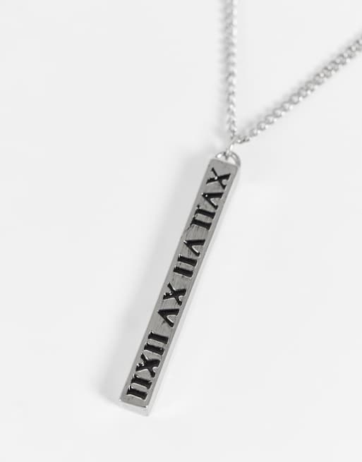ASOS DESIGN curb necklace with roman numeral bar pendant in silver tone, 2 of 4