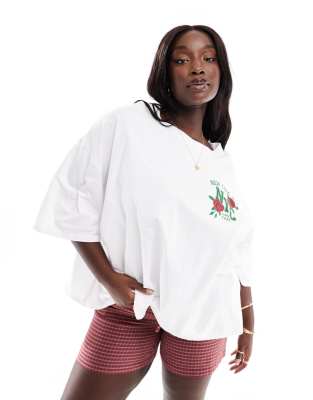 ASOS Curve ASOS DESIGN Cure oversized t-shirt with nyc roses graphic in white