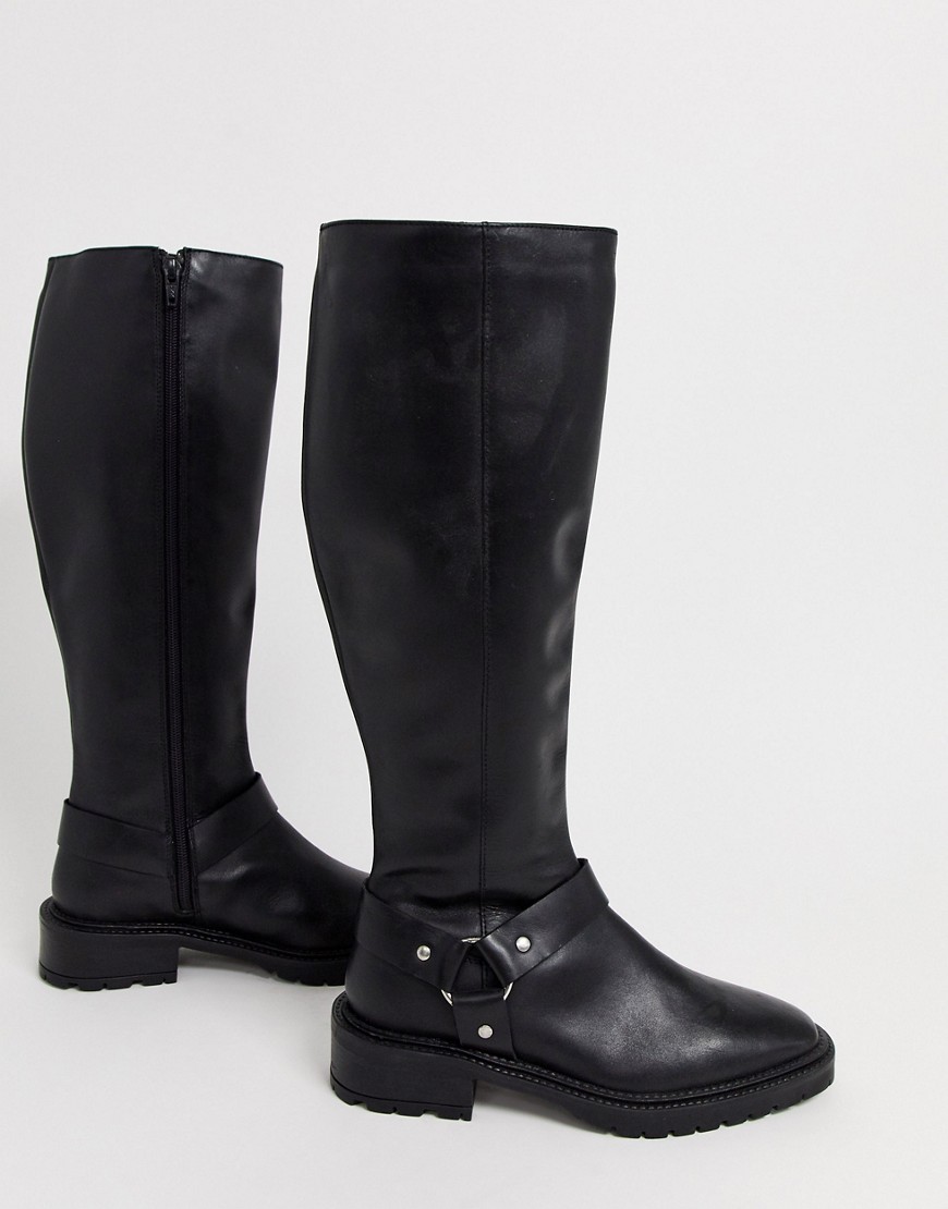 ASOS DESIGN Curious leather chunky riding boots in black