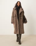 [ASOS DESIGN] ASOS DESIGN curly borg longline coat in brown-White S Brown