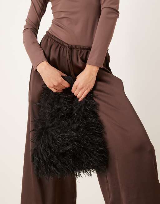 ASOS DESIGN mini curly faux-fur tote bag in black