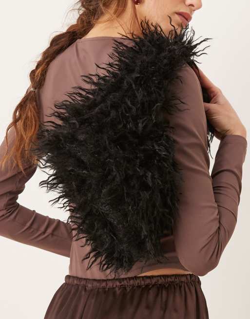 ASOS DESIGN mini curly faux-fur tote bag in black