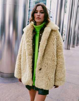 ASOS DESIGN curly faux sheepskin jacket in sand