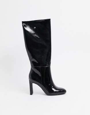 womens black leather knee high boots uk