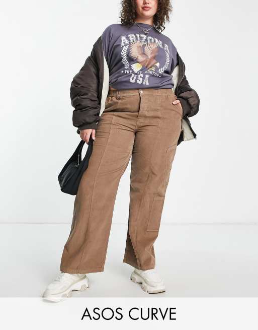 ASOS DESIGN Curve 00's cargo pants in mushroom corduroy | ASOS