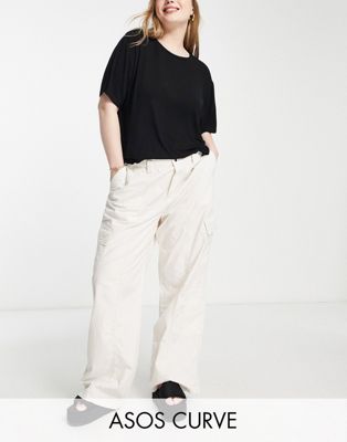 ASOS DESIGN Curve 00's low rise cargo trousers in oatmeal