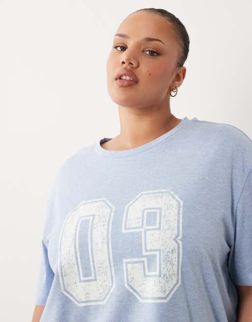 ASOS DESIGN Curve 03 graphic oversized tee and short set in blue, 3 of 4