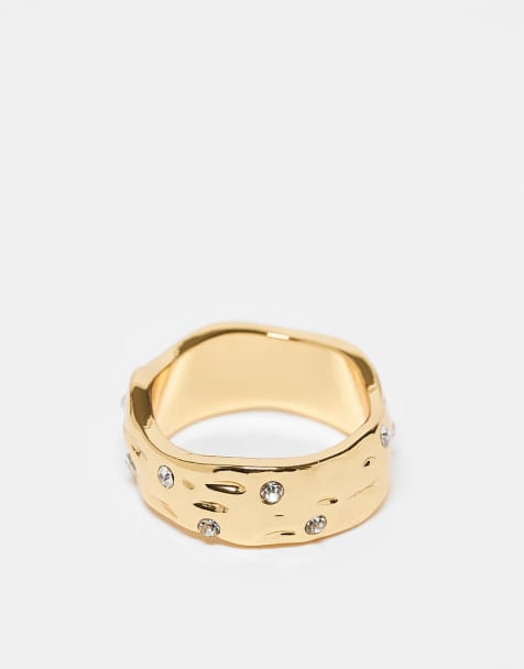 ASOS DESIGN Curve – 14-karätig vergoldeter Ring in geschmolzener Optik mit Kristalldetails - view 1