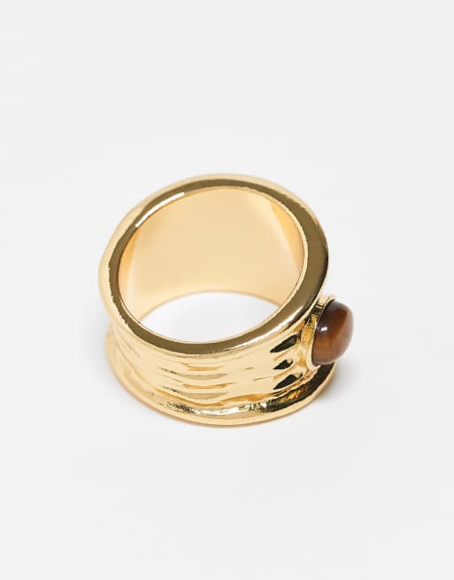 ASOS DESIGN Curve - 14 karats guldbelagt ring med design med ægte tigerøje-sten, 3 af 3