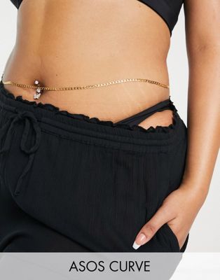 ASOS DESIGN Curve 14k gold plated belly chain in curb chain in gold tone