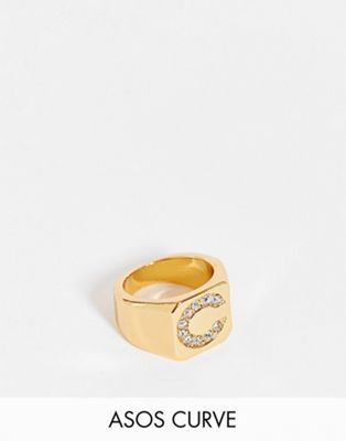 ASOS DESIGN Curve 14k gold plated C initial ring