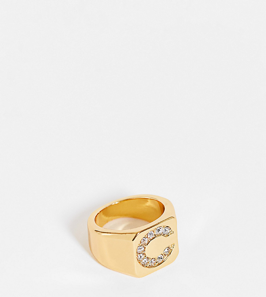 ASOS DESIGN Curve 14k gold plated C initial ring