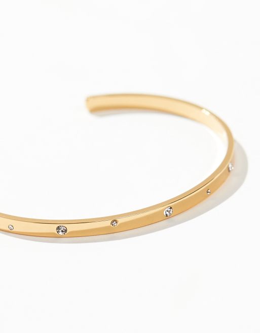 ASOS DESIGN Curve 14k gold plated cuff bracelet with crystal detail, 2 of 4