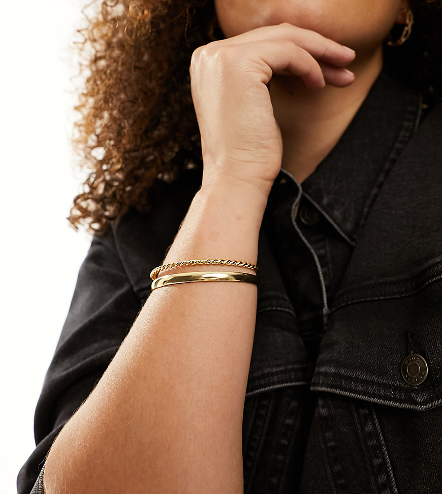 ASOS DESIGN Curve 14k gold plated cuff bracelet with simple band and twist detail
