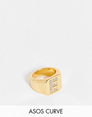 ASOS DESIGN Curve 14k gold plated E initial ring