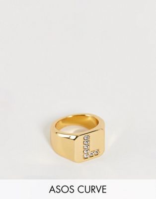 ASOS DESIGN Curve 14k gold plated L initial ring