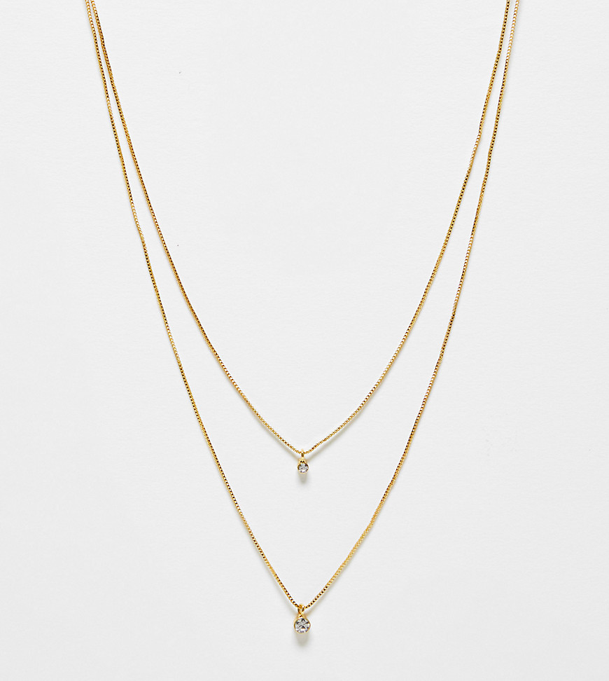 ASOS DESIGN Curve 14k gold plated multirow necklace with simple graduating crystal pendant