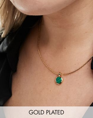 ASOS DESIGN Curve 14k gold plated necklace with malachite pendant
