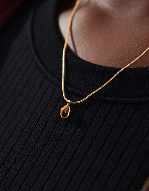 ASOS DESIGN Curve 14k gold plated necklace with real tigers eye pendant, 2 of 3
