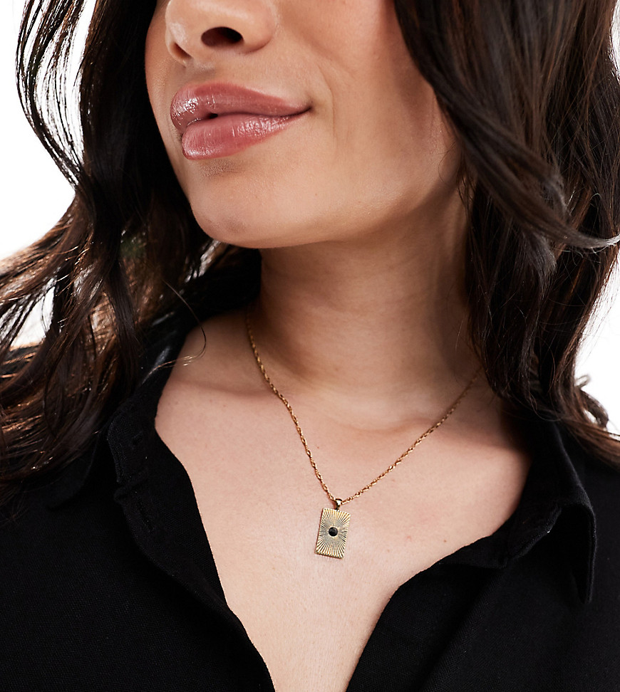 Asos Curve Asos Design Curve 14k Gold Plated Necklace With Square Textured Pendant In Gold Tone