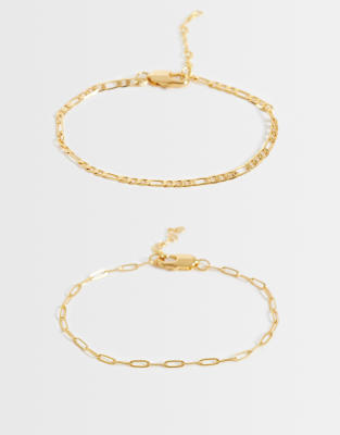 Asos Curve Asos Design Curve 14k Gold Plated Pack Of 2 Chain Bracelets