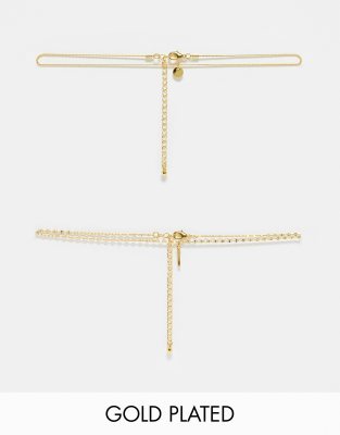 ASOS DESIGN Curve 14k gold plated pack of 2 choker necklaces with disc pendant