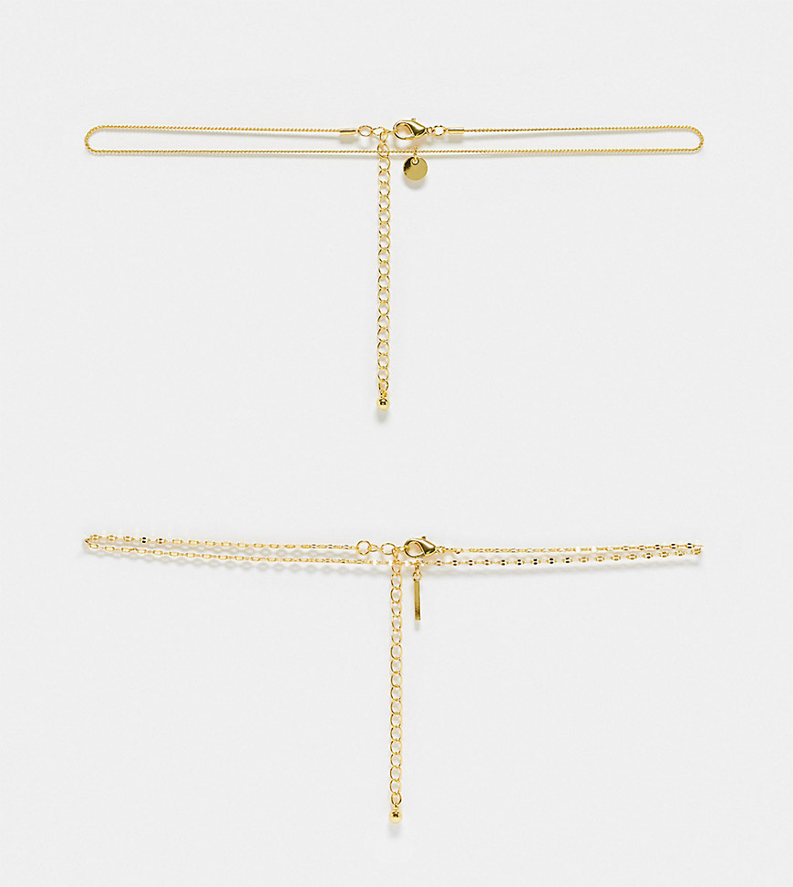 ASOS DESIGN Curve 14k gold plated pack of 2 choker necklaces with disc pendant