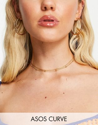 ASOS DESIGN Curve 14k gold plated pack of 2 choker necklaces