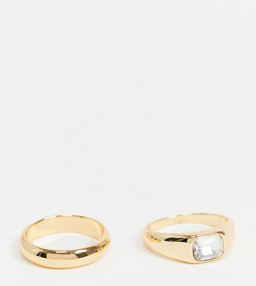 Asos Curve - Asos design curve 14k gold plated pack of 2 rings in thick band design with crystal