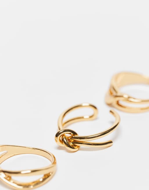 ASOS DESIGN Curve 14k gold plated pack of 3 rings in gold tone, 3 of 3