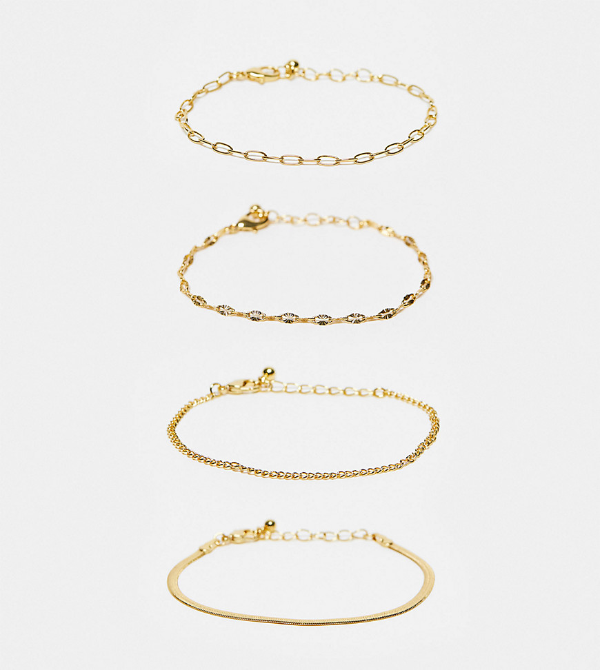Asos Curve Asos Design Curve 14k Gold Plated Pack Of 4 Bracelets With Mixed Chain Detail