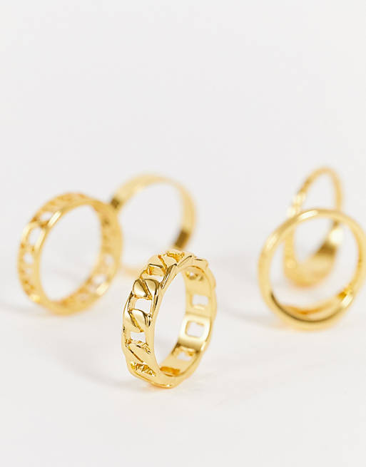 Womens Jewellery Rings ASOS Asos Design Curve 14k Plated Pack Of 5 Rings With Roman Numeral And Minimal Designs in Gold Metallic 