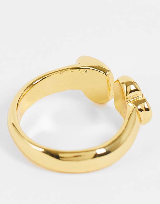 ASOS DESIGN Curve 14k gold plated ring in double heart design, 2 of 4