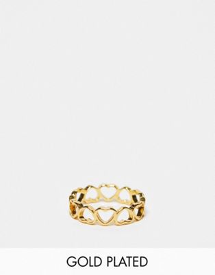 ASOS DESIGN Curve 14k gold plated ring with cut out heart design in gold tone