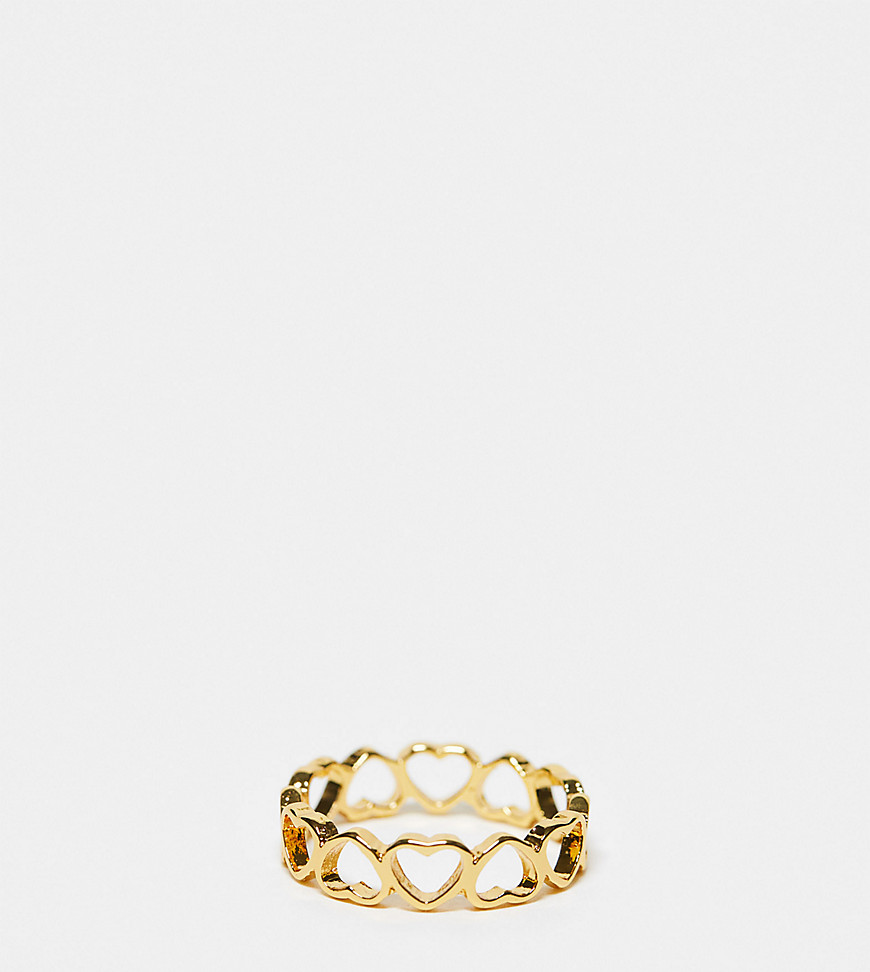ASOS DESIGN Curve 14k gold plated ring with cut out heart design in gold tone