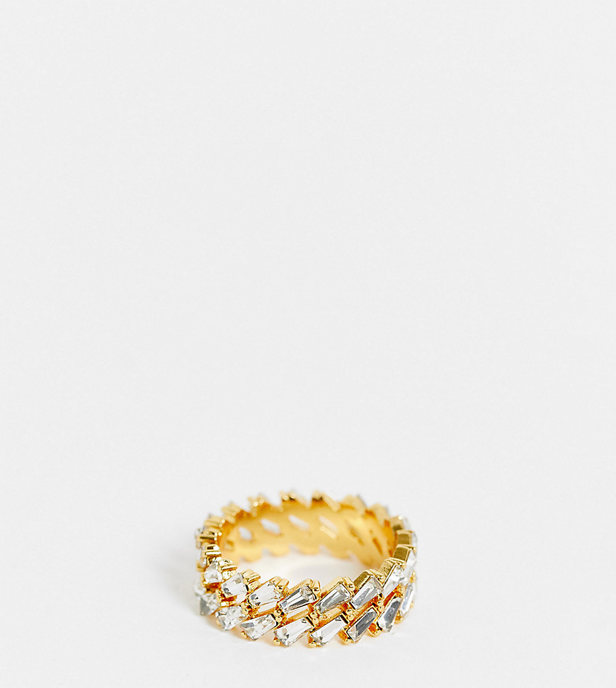 ASOS DESIGN Curve 14k gold plated ring with diagonal baguette crystals