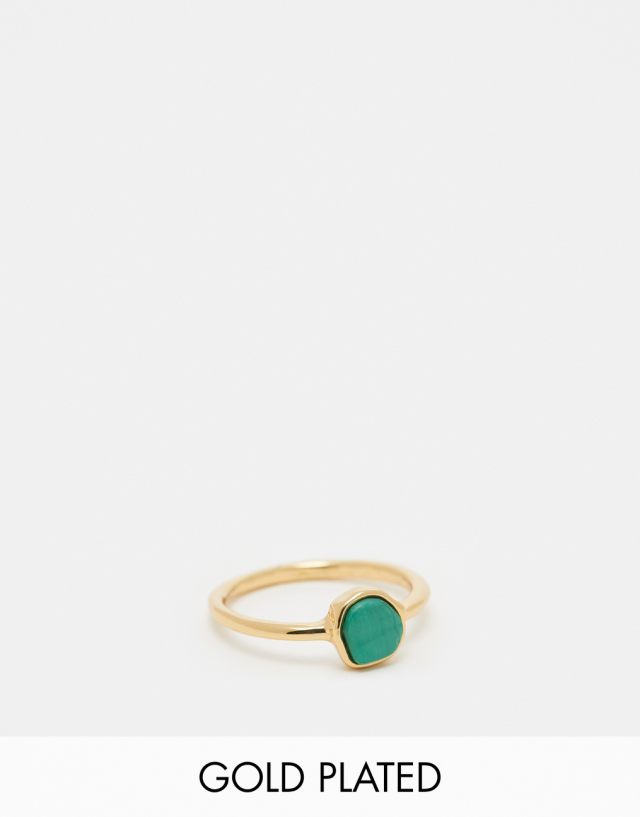 ASOS Curve - ASOS DESIGN Curve 14K gold plated ring with molten malachite style stone