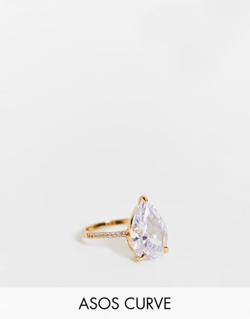ASOS DESIGN Curve 14k gold plated ring with teardrop crystal ASOS