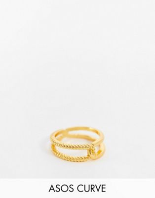 ASOS DESIGN Curve 14k gold plated ring with twist design