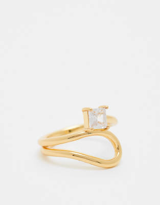 ASOS Curve ASOS DESIGN Curve 14k gold plated ring with wraparound cubic zirconia design with gift bag