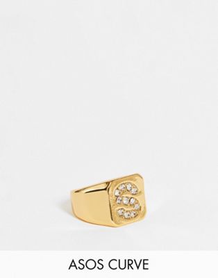 ASOS DESIGN Curve 14k gold plated S initial ring