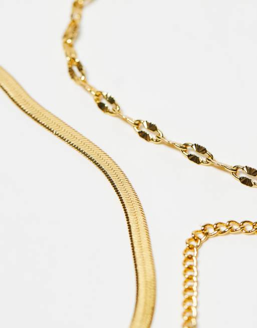 ASOS DESIGN Curve – 14k guldpläterade armband med blandade kedjor i 4-pack, 2 av 4
