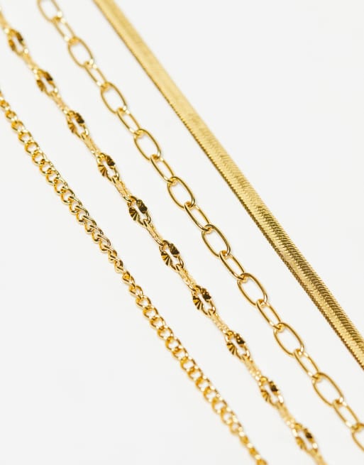 ASOS DESIGN Curve – 14k guldpläterade armband med blandade kedjor i 4-pack, 4 av 4