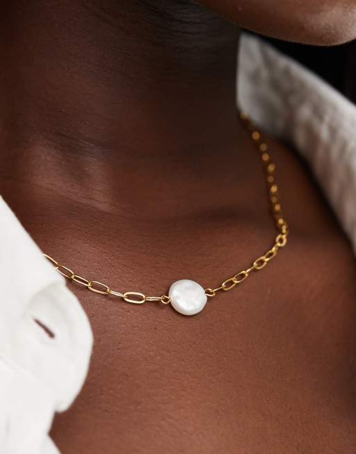 ASOS DESIGN Curve - 14k vergulde ketting met imitatieparels, 4 van 4