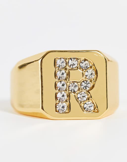 ASOS DESIGN Curve - 14k vergulde ring met het initiaal 'R', 2 van 4
