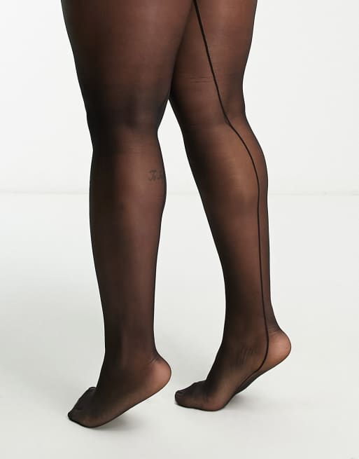 ASOS DESIGN Curve 15 denier jive back seam tights in black