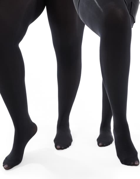 ASOS DESIGN Curve 2 pack 60 denier tights in super stretch fit in black - BLACK - view 1