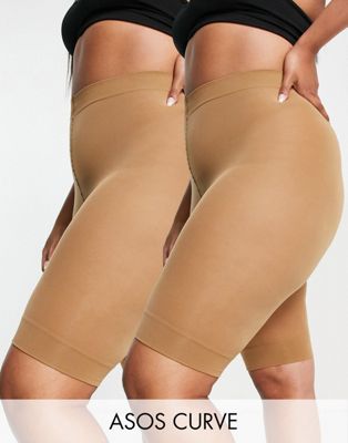 ASOS DESIGN Curve 2 pack anti-chafing shorts in golden bronze - ASOS Price Checker