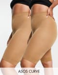[ASOS Curve] ASOS DESIGN Curve 2 pack anti-chafing shorts in golden bronze-Brown 28-30 Golden Bronze